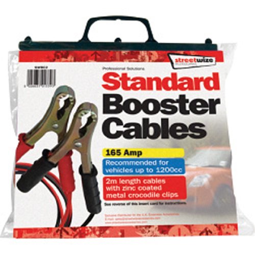 Streetwize SWBC2 2m Booster Cables Metal Croc Clips 165 Amp for up to 1200cc