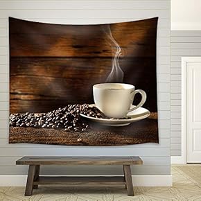 Coffee and Coffee Beans - Fabric Tapestry, Home Decor - 51x60 inches