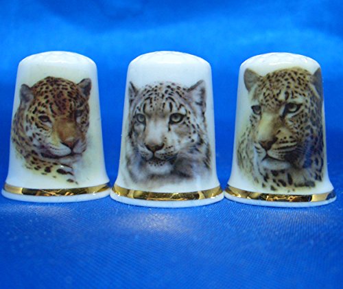 Porcelain China Collectable - Set of Three Thimbles - Leopards