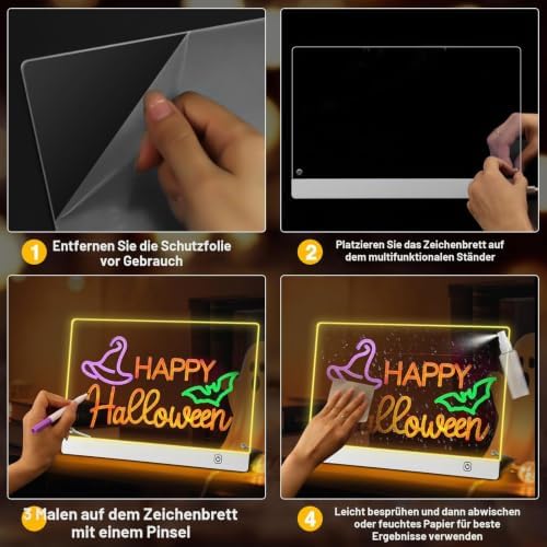 LED Notiztafel mit Farben 30x20cm, Acryl Whiteboard mit 6 Farbmodi Neon-Leuchttafel, Leuchtendes Led Zeichenbrett Für Kinder,trocken abwischbare Acryltafel,Memotafel für Büro, Café, Schule, Zuhause