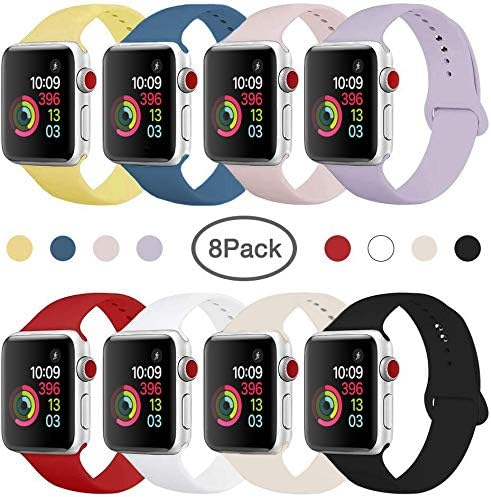 Compatible Band for Apple Watch 38mm 42mm 40mm 44mm, Soft Silicone Sport Strap Replacement Wristband for Apple Watch Series 5 4 3 2 1, Women Men, Small Large (8 Pack) (38mm/40mm S/M.)