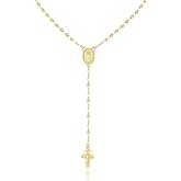 Goxygen Virgin Mary Necklace for Women - 14K Gold Plated Rosary Bead Cross Necklace, Adjustable Gold Y Chain Crucifix Necklace, Religious Catholic Prayer Beads Jewelry for Women