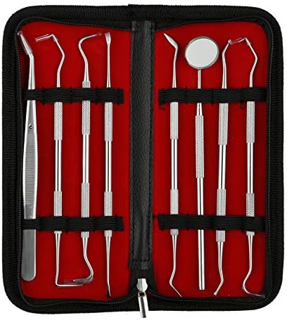 Beauté Secrets Dental Tools 8 Pcs with Pick, Floss, Hygiene Tool Set, Tooth Scraper Plaque Tartar Remover Tweezers Gum Floss for Personal Oral Care & Pet Use