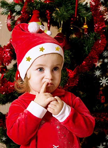 Kiddokids 12 Fancy Christmas Santa Hats with 12 Jingle Bell Necklaces Bulk for Christmas Party Favor Photo Booth; One Size Fits All. - Thumbnail 4