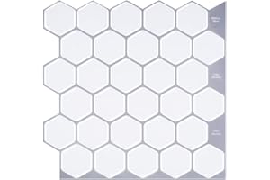 Tic Tac Tiles 12" x 12" Peel and Stick Self-Adhesive Tiles Tiles in Hexagon Designs (10, Regular Mono White)