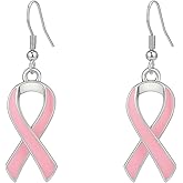 Pink Ribbon Awareness Alloy Dangle Earrings, Breast Cancer Survivor Gift Drop Jewelry