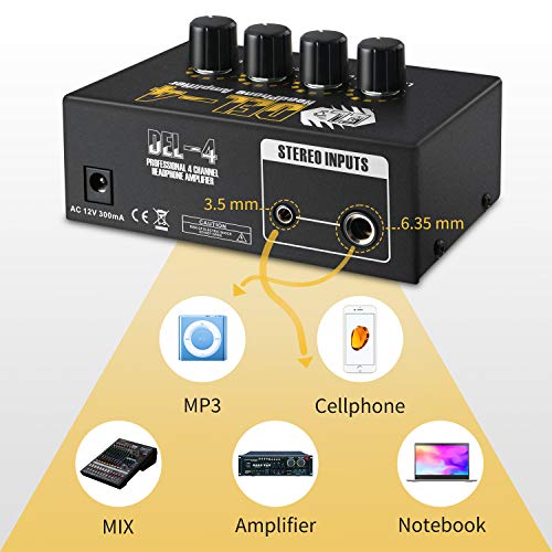 Headphone Amplifier Donner 4 Channels Metal Stereo Audio Amplifier,Mini Earphone Splitter with