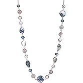 FULU AUTUMN Long Beaded Necklaces for Women Silver Link Chain Necklace with Shell Crystal Beads, Party Gifts for Her