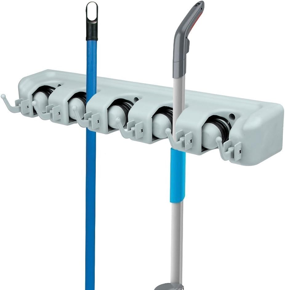 Angelbubbles Mop Holder 5 Positions Max 10KG 18-28mm Non-slip Rubber Stainless Steel Screws (Grey)