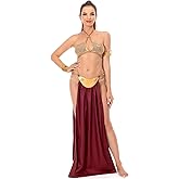 Xikaufo Adult Princess Slave Outfit Bikini Carnival Cosplay Costume Dress Gold Bra Halloween Party Costume Outfits for Women