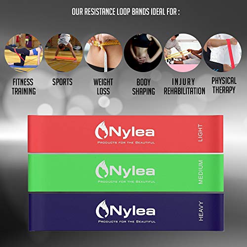 Nylea 3 Pack Resistance Exercise Workout Bands [Free Travel Bag] 12" Latex - Best for Training, Pilates, Stretch, Stretching, Physical Therapy, Yoga, Rehab and Home Fitness (3 Pack) 8 - Thumbnail 2