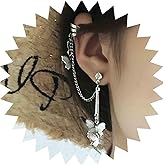 Iaceble Boho Butterfly Tassel Ear Cuff Earrings Silver Butterfly Chain Earrings Butterfly Dangle Cuff Wrap Earrings Butterfly Drop Earrings Cartilage Clip On Earrings Jewelry for Women