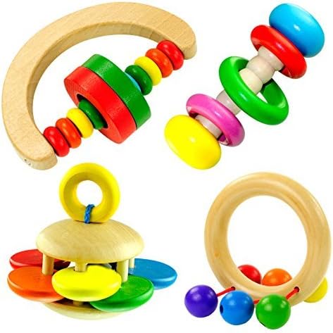 Educational toy Lilyminiso Wooden Bell Rattle Handbell Funny Musical Toy Educational Percussion Instrument for Baby Kid ( 4 pcs Will Be Included )