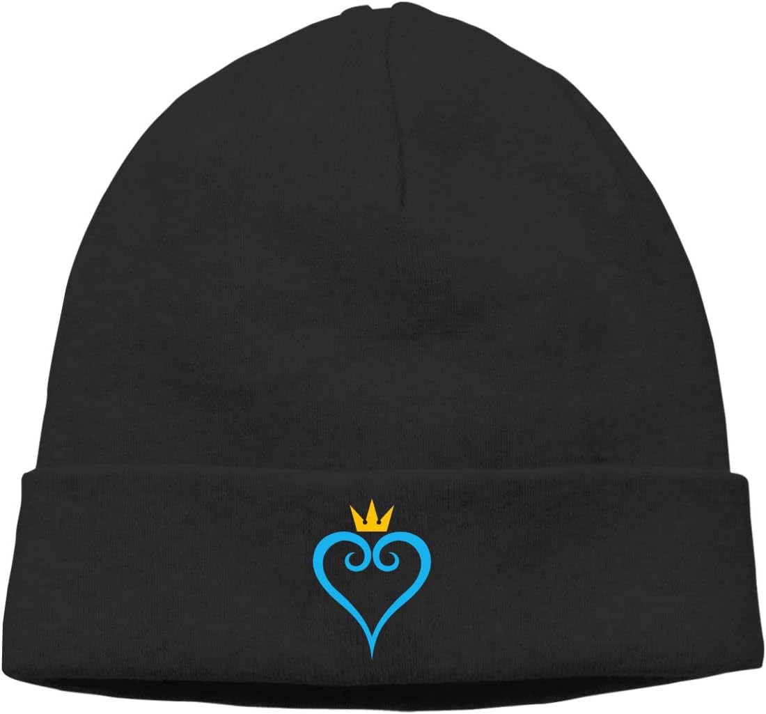 Amethystly Kingdom Hearts Beanie Knit Hat, Cuffed Plain Skull Cap Funny Stretchy Cap for Men Women Black