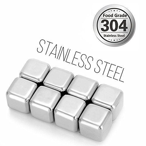 Whiskey Stones Reusable Chilling Stainless Steel Ice Cubes Gift Set for Scotch Whisky, Tequila,Vodka, Liqueurs, White wine , pack of 8