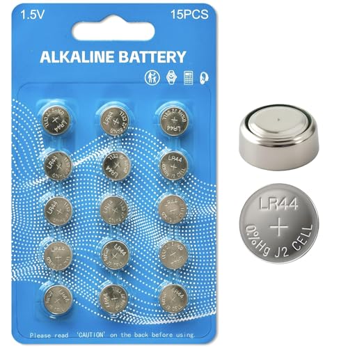 Soyasi 15 Pack LR44 Batteries, L1154F AG13 357 303 SR44 A76 Premium Alkaline Battery 1.5V Button Coin Cell Battery for Watch Batteries