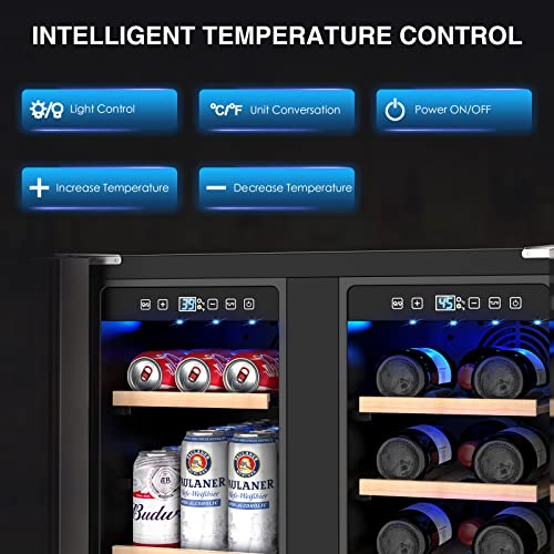 Wine and Beverage Refrigerator, 24 Inch Dual Zone Wine Fridge with
