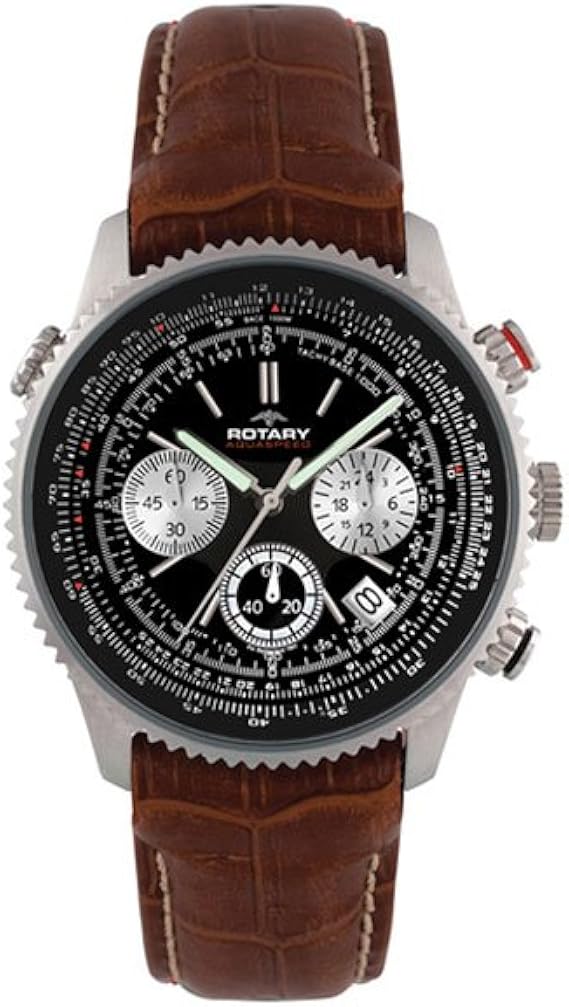 ROTARY GS00100/04/BRN MENS CHRONOGRAPH PILOT WATCH w/ DATE Amazon.co
