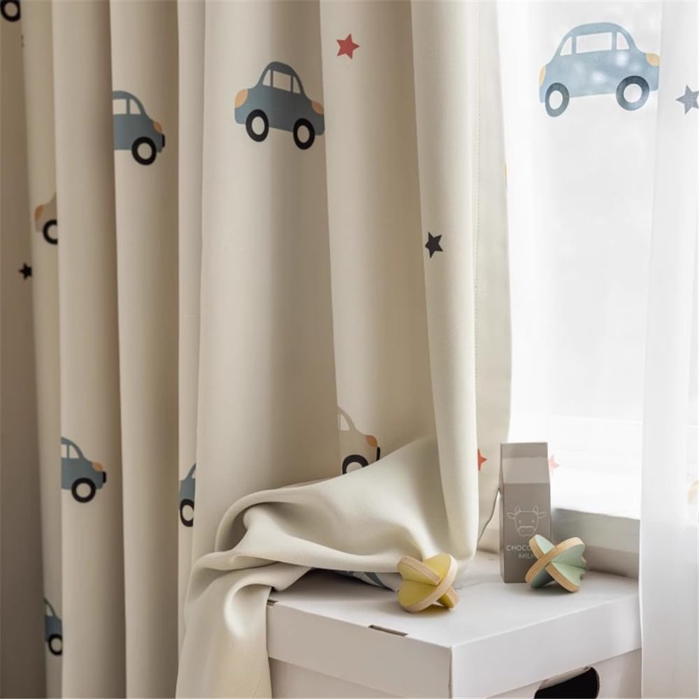 Photo 1 of NewWPKIRA 2 Panels Cute Cars Pattern Curtains for Kid's Bedroom Room Darkening Kids Curtains for Living Room Grommet Top Privacy Curtains for Nursery Room (Beige,W42 x L84 inches)
