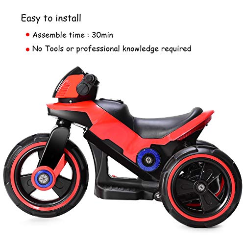 Costzon Kids Motorcycle 6V Bicycle 3 Wheels Battery Powered W/ MP3 for Boys & Girls, Children Electric Ride on (Red & Black)
