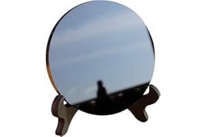 Beavorty 1 Set Natural Black Obsidian Stone Circle Disc Round Plate Feng Shui Mirror with Stand Black Obsidian Scrying Mirror for Meditation Divination S