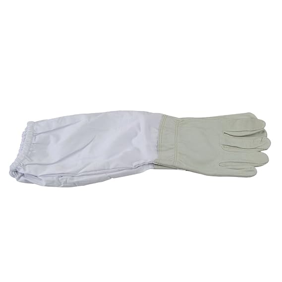 QEES 1 Paar Imker Handschuhe Schutzhandschuhe für Bienenzucht aus Ziegenfell(Hand) und Segeltuch(Arm) Bienenhaltung mit Belüf