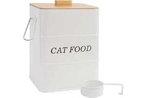 Vumdua Cat food container, Farmhouse Cat Food storage container with Scoop and Wooden Lid, Metal Airtight Pet Food Storage Containers, Great Gift for Cat Owners