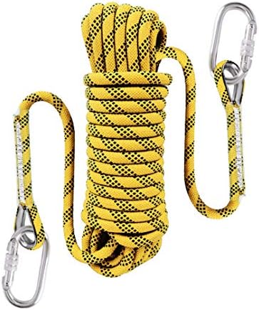 Liberry Outdoor Static Rock Climbing Rope,10_mm Diameter, Fire Escape Safety Rappelling Rope Outdoor Rescue Rope with Hooks: 32_ft, 64_ft, 96_ft Optional (Yellow)