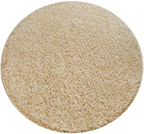 Plain Round Circular Suede Beige Shaggy Pile Rug 100cm Diameter (Circle)