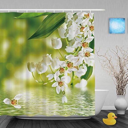 Beautiful White Snowdrop And Lily Of The Valley Bathroom Shower Curtains Nature Scenery Shower Curtain Waterproof Fade Resistant Polyester Fabric 66"X72"Inch