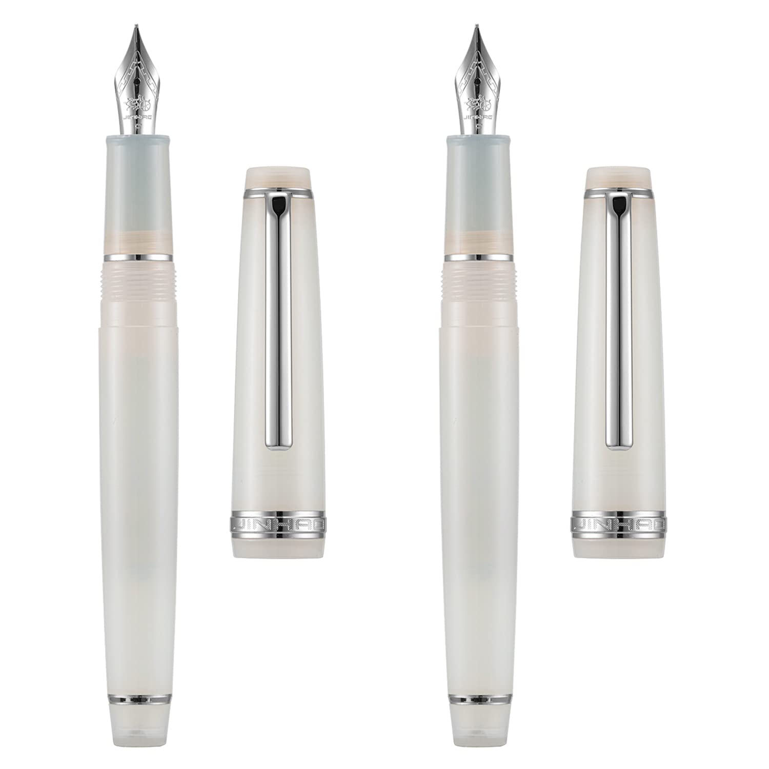 2 PCS Jinhao 82 Resin Fountain Pen Iridium Extra Fine & Fine Nib with Converter, Transparent Ivory with Silver Clip Writing Pen Set — image 1
