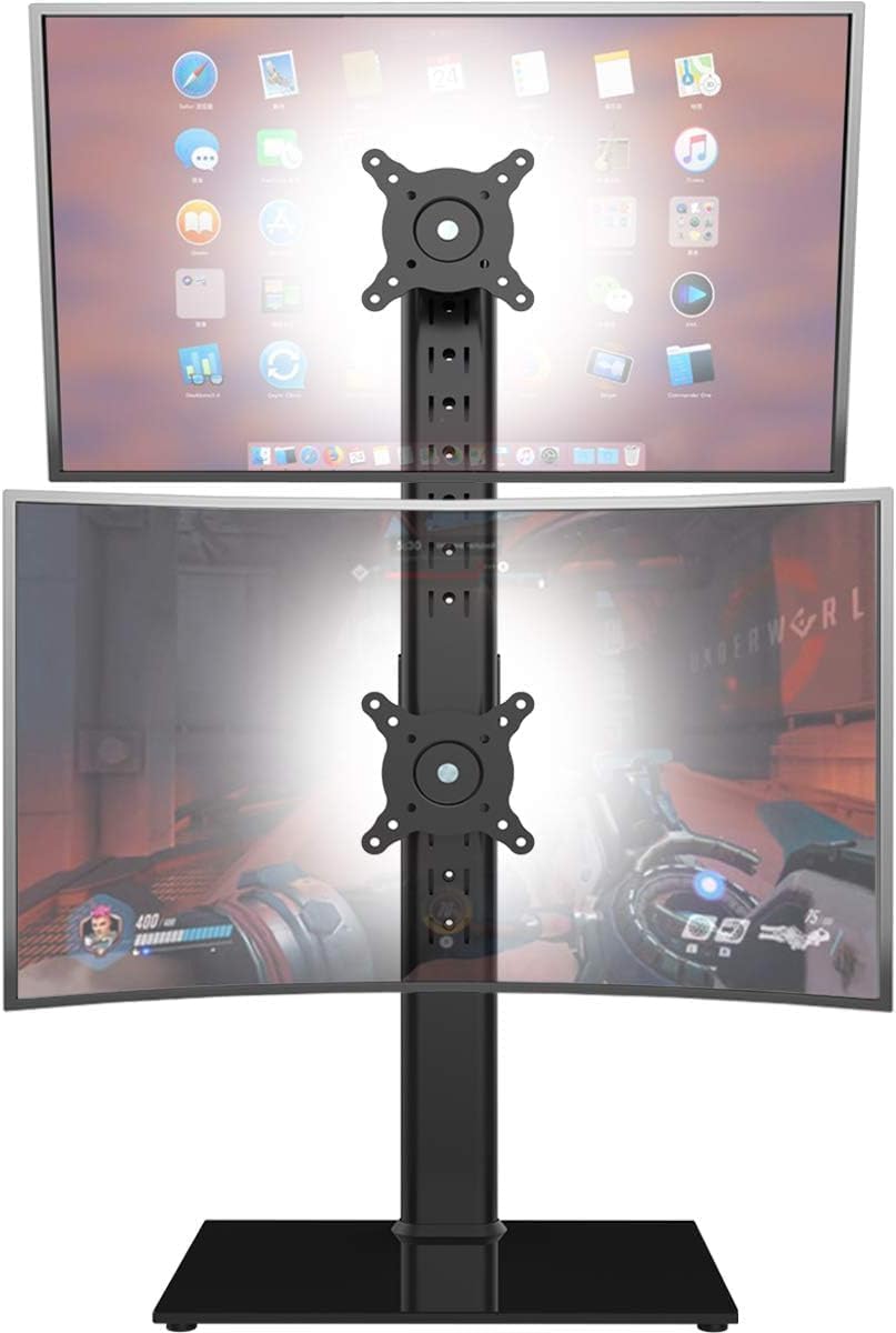 HEMUDU Dual Monitor Stand, Vertical Stack Screen Free-Standing Monitor Riser Fits Two 13 to 34 Inch Screen with Swivel, Tilt, Height Adjustable, Holds One (1) Screen up to 20kg HT05B-002P