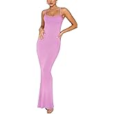 REORIA Women's Summer Lace Slip Lounge Long Dress Sexy Casual Elegant Backless Ribbed Bodycon Maxi Dresses