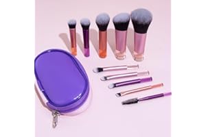 Portable ON THE GO Makeup Brush Set, COSHINE 10pcs Easy-taken Mini Full Complete Function Cosmetic Brushes Kit with Brush Pouch (colorful)
