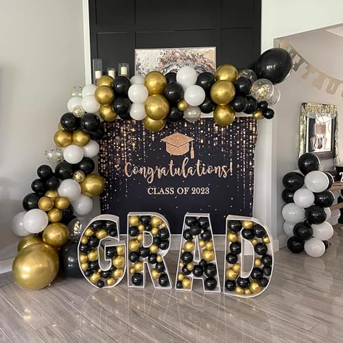 Black and Gold Balloon Arch Garland Kit, 124pcs Including Black, White, Gold, and Black Confetti Balloons, Ideal for New Year’s Eve Party, Graduation, Birthday, Wedding, Baby Shower Decorations