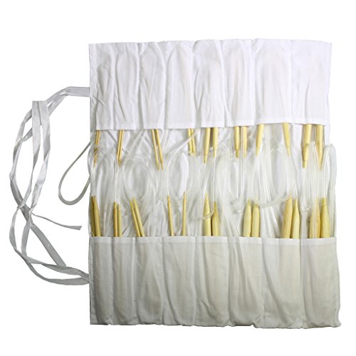 16 Piece Circular Bamboo Knitting Needle Set by Curtzy - 8 Pairs of 100cm (39.4 Inch) Wooden Knitting Needles - Sizes 2mm - 12mm in Cotton Storage Case. Perfect for Beginners & Experienced Knitters