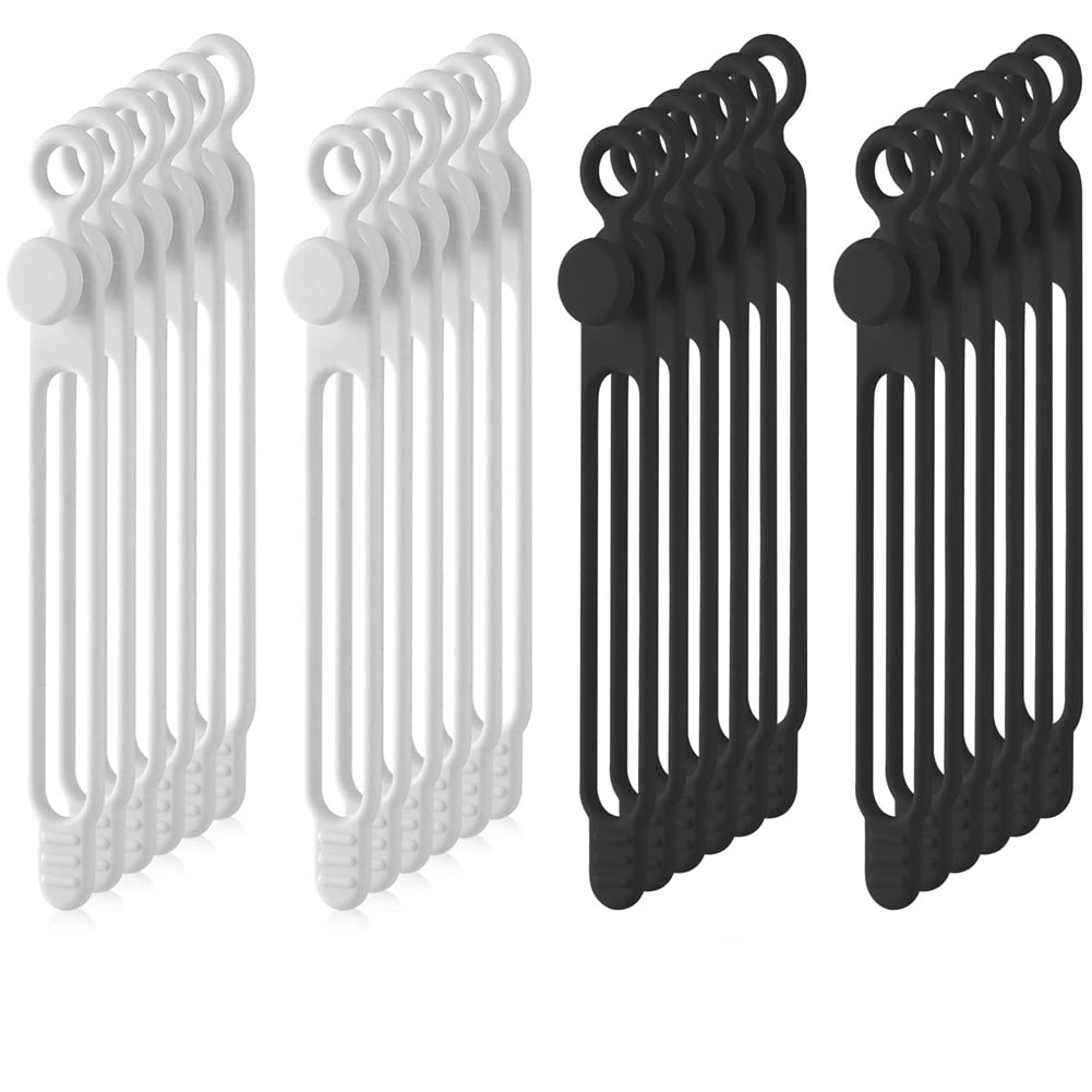 Dojimayisc 40Pcs Cable Tie Silicone Reusable Holder Strap Adjustable Multipurpose Cable Organize Black+White