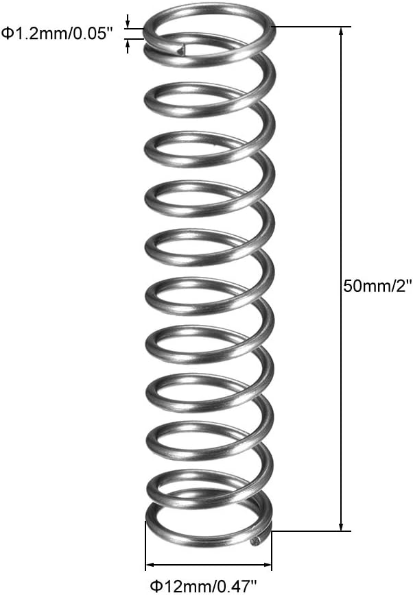 sourcing map Wire Diameter 0.05", OD 0.47", Free Length 2" Spring Steel Coil Extended Compressed Spring 10pcs - Image 3