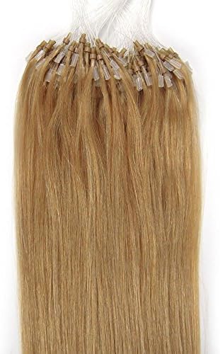 VANLINKE Easy Loops Micro Rings Beads Tipped Remy Human Hair Extensions Straight 100s 20inch 0.5g Per Strand (#27 Dark Blonde)