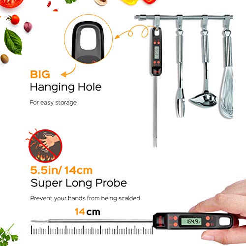 Meat Thermometer, Habor Digital Cooking Thermometer, Instant Read Kitchen Thermometer, 5.5'' Long Probe, Hanging Hole, ºF/ºC, Auto-off for Food, BBQ, Water, Sugar, Milk, Yogurt, Turkey, Grill, Wine