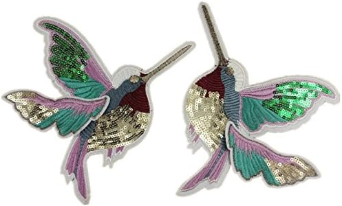 2Pair Sequins Beads Patches Two in One Bird Embroidered Appliques DIY Accessories