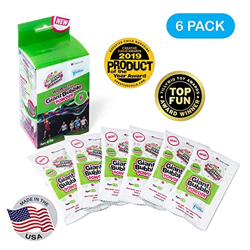 WOWMAZING Giant Bubble Refill Powder Mix - 6 Packets Makes 6 GALLONS | Made in USA | Turns Dish Detergent into Big Bubbles | Non Toxic Safe & Natural | Birthdays, Outdoor Family Fun for Girls and Boys