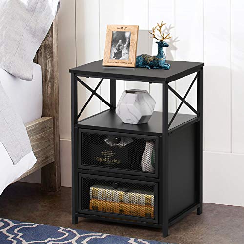 VECELO Nightstand, End Table with flip Drawer, Night Stand for Bedroom