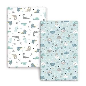 GRSSDER Stretchy Ultra Soft Jersey Knit Fitted Pack n Play Sheets Set 2 Pack, Portable/Mini Cribs Sheets, Happy…