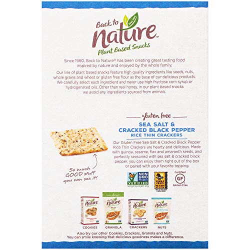 BACK TO NATURE GLUTEN FREE CRACKERS, SEA SALT & CRACKED BLACK PEPPER RICE THINS – DAIRY FREE, NON-GMO, MADE WITH WHOLE GRAIN BROWN RICE FLOUR, DELICIOUS & QUALITY SNACKS, 4 OUNCE​