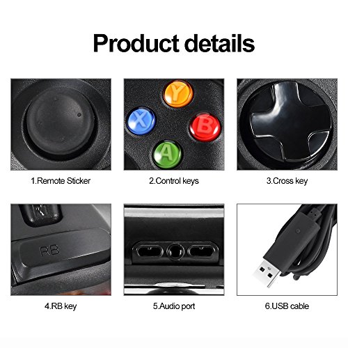 Wired PC Controller, Wetoph GD03 USB Gamepad with Headset Slot for Xbox 360 and PC(Windows XP/7/8/10) Third party product-Black