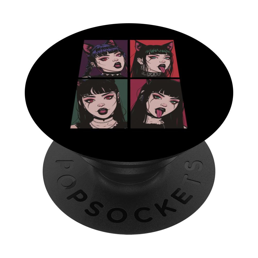 Uwu Cat, Goth Cat Girl Cute Anime Aesthetic Adorable Graphic PopSockets Swappable PopGrip