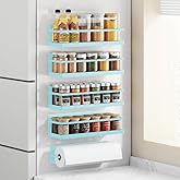 Roysili Magnetic Spice Rack For Refrigerator, Space Saving Magnetic Shelf For Fridge Blue 4 Pack With Magnetic Paper Towel Holder