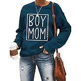 MYCHTE Boy Mom Sweatshirt for Women Casual Fall Winter Long Sleeve Pullover Tops Funny Letter Print Boy Mama T Shirt