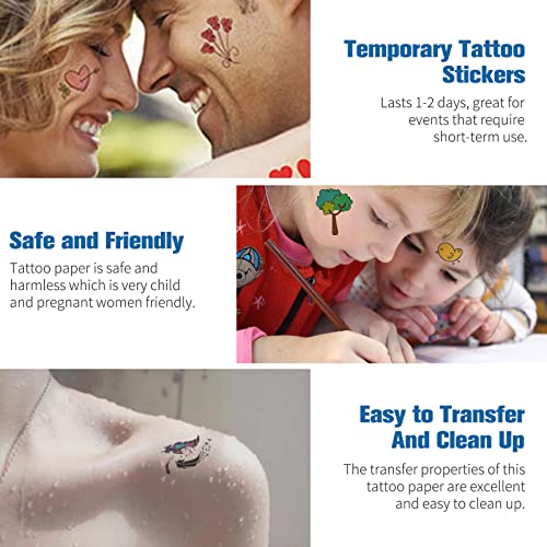 Tattoo Paper for Printing, Temporary Tattoo Transfer Paper A4X5 Sheets Transparent Sheet for DIY Tattoo for Inkjet Printer/Laser Printer